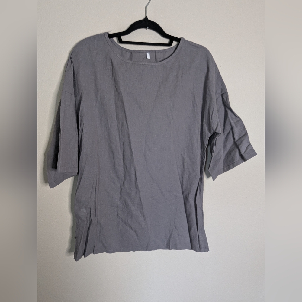 Casual Gray Short Sleeve Women's Top Size L